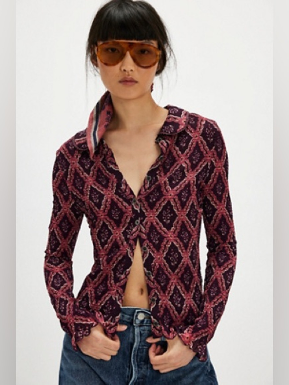Free People Caught A Feeling Cardi Button Down Blouse Pink Size XS